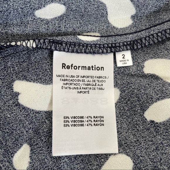New! Reformation Sigmund Dress Splatter Print Navy Blue and White Size 2 - Picture 13 of 13